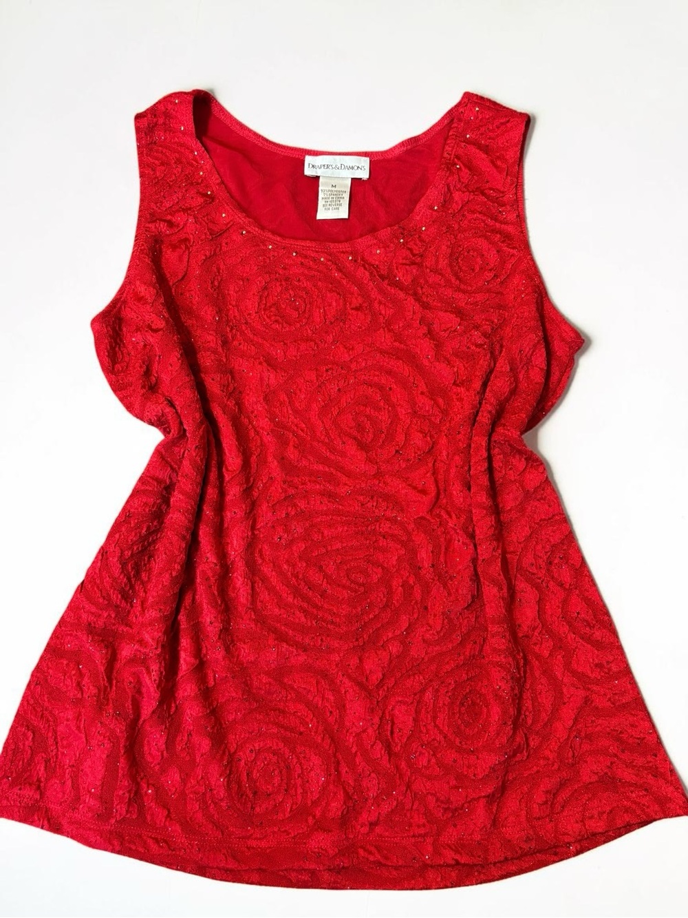 Draper’s & Damon’s Red Rose Sparkle Tank Top Romantic Y2K Rosette Coquette M